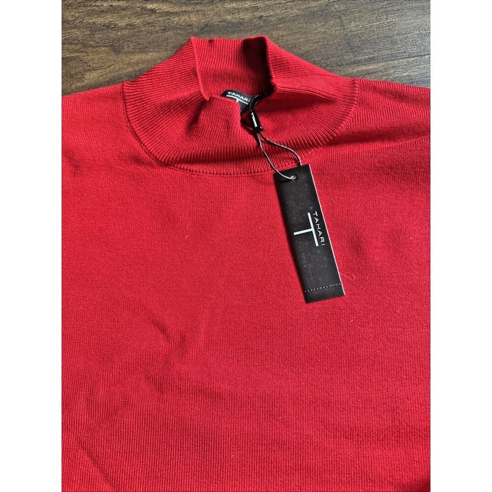 T Tahari Women's Sequin-Sleeve Mock-Neck Sweater Holidays Party Top red XL - Picture 8 of 10